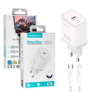 Cargador PesoMax 25W Entrada PD/QC Cable Lightning APOKIN - Blanco U042