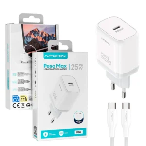 Cargador PesoMax 25W Entrada PD/QC Cable Tipo-C APOKIN - Blanco U042