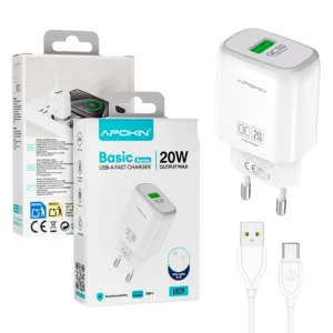 Cargador USB-A 18W/3.0A Cable Tipo-C APOKIN PC883Y - Blanco